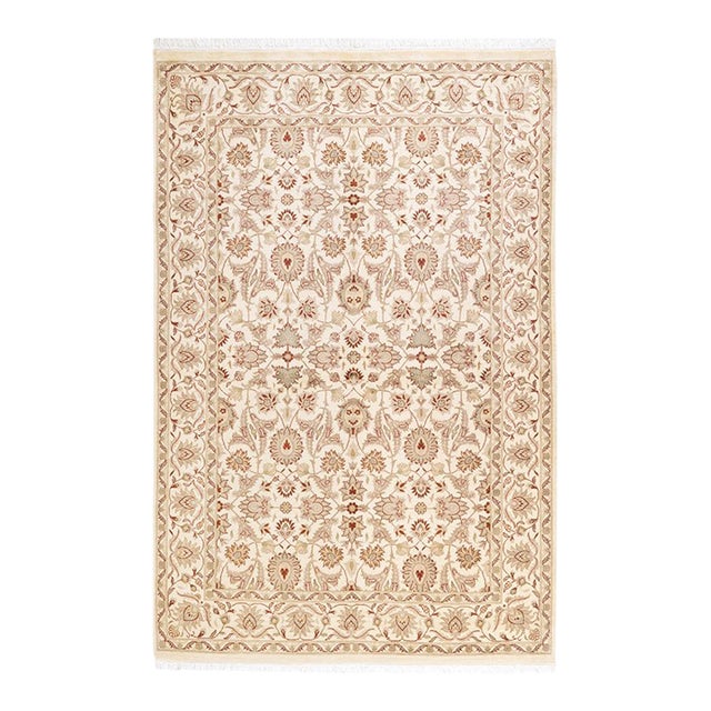 Eclectic, One-of-a-Kind Hand-Knotted Area Rug in Ivory, 4' 2" x 6' 3" For Sale