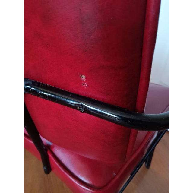 Vintage Viking Artline Style Red Vinyl & Black Metal Frame Chair Hair Pin Legs For Sale - Image 4 of 9