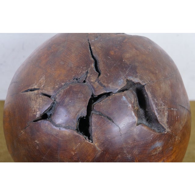 Vintage Indonesian Teak Wood Garden Sphere Ball Orb Sculpture 12" For Sale - Image 6 of 11