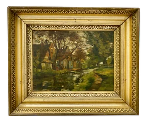 Country Village Oil Painting by P. Kramer C.1920