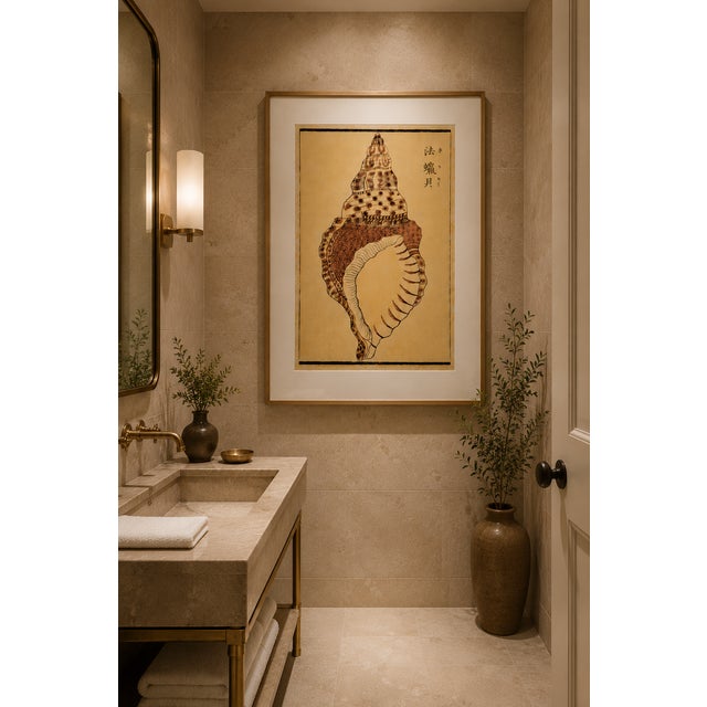 Vintage Japanese Shell, Woodblock Print Reproduction, 32" X 48" For Sale - Image 9 of 11