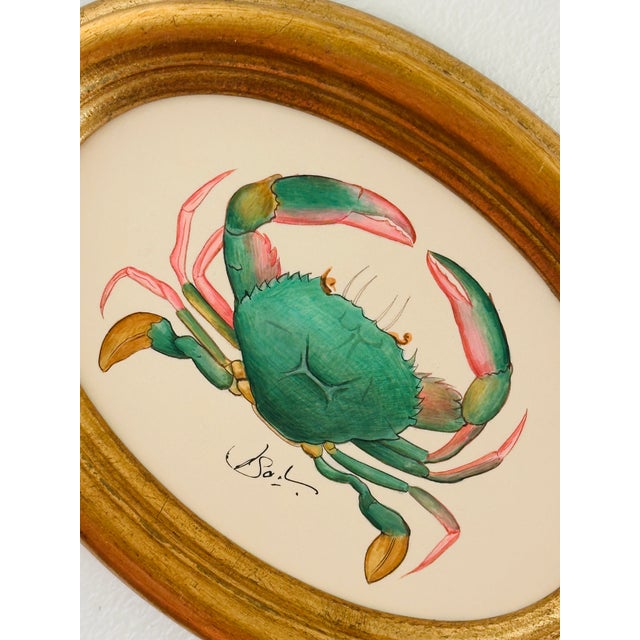 Original Hand-Painted Crab Painting Framed in a Vintage Italian Frame For Sale - Image 4 of 4