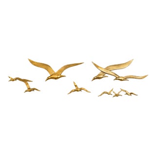 Vintage Brass Seagull Wall Sculpture Installation, Set of 7, Circa 1970s For Sale