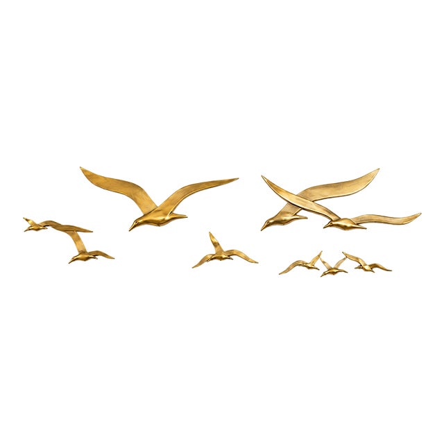 Vintage Brass Seagull Wall Sculpture Installation, Set of 7, Circa 1970s For Sale