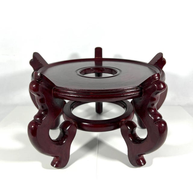 Vintage Chinese Dark Red Rosewood Display Stand or Pedestal 9.25” For Sale - Image 4 of 5