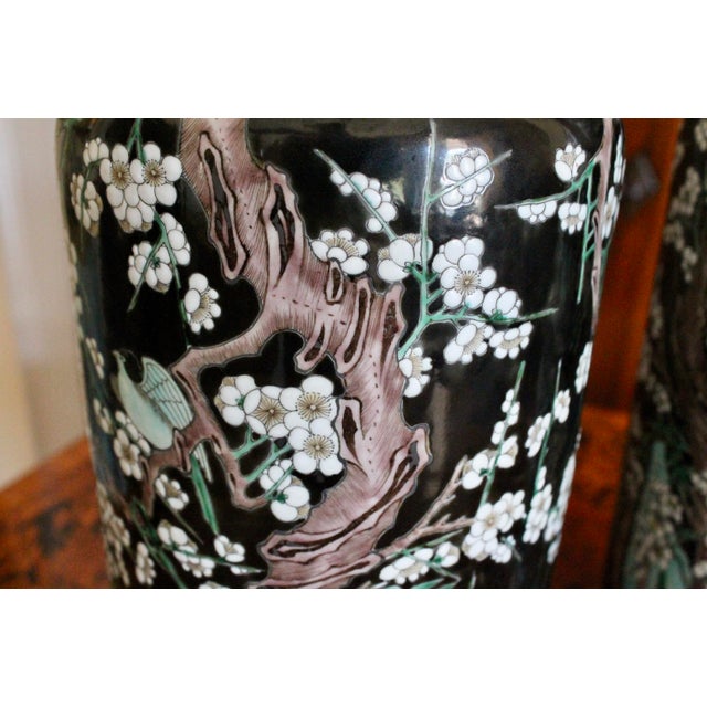 Pair of Large Famille Noir Chinese Porcelain Vases For Sale - Image 17 of 18
