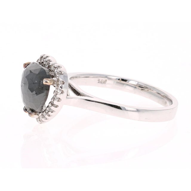 Contemporary 2.34 Carat Black Diamond 14 Karat White Gold Ring, Size 7 For Sale - Image 3 of 5