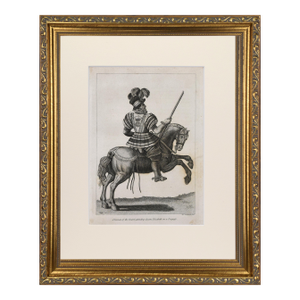 19th Century Engraving of a Mounted Dragoon on Horseback in Suit of Armour 1801