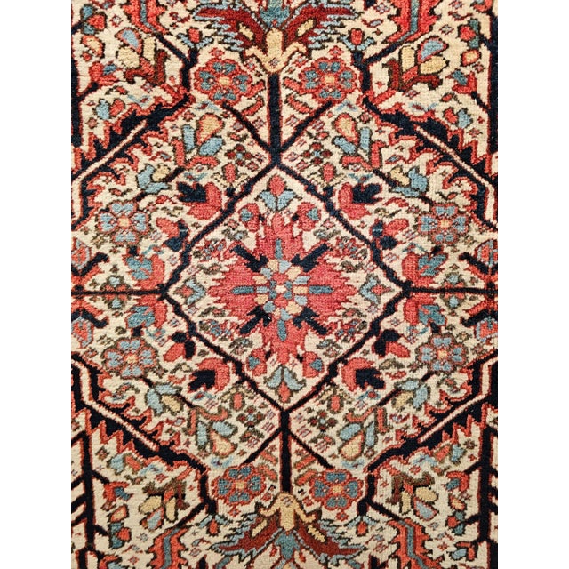 Textile Vintage Persian Heriz Rug, Handwoven Allover Geometric Pattern, Ivory & Red, 7’ X 10’ For Sale - Image 7 of 11