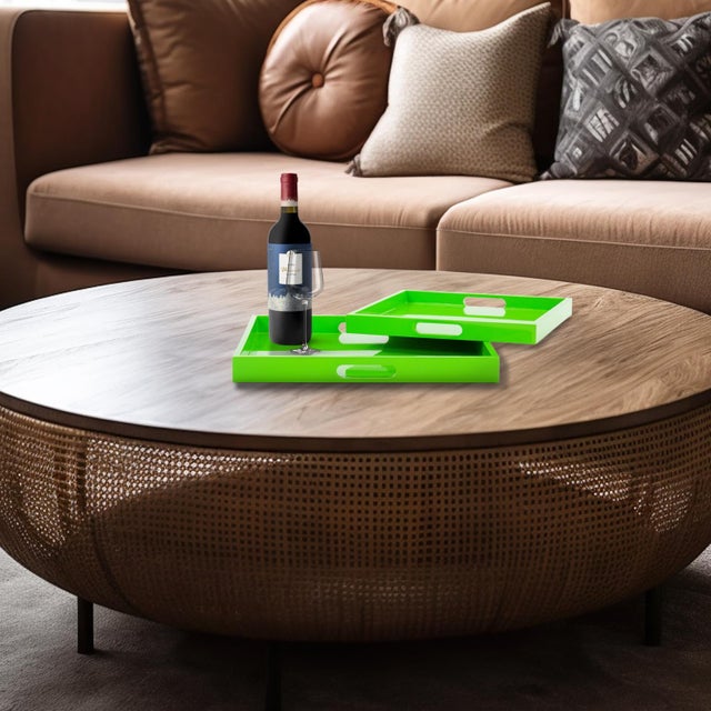 Orange Saint Tropez Square Tray Set of 2 - Green For Sale - Image 8 of 10