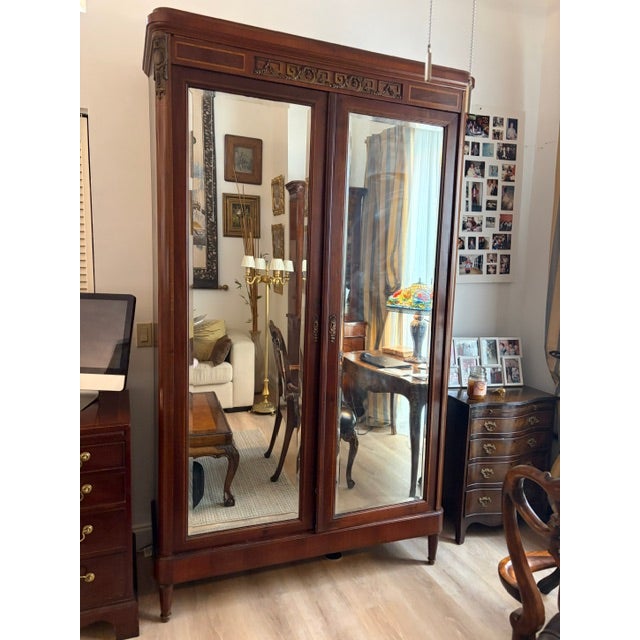 Antique French Empire Mahogany Mirrored Armoire For Sale - Image 4 of 16