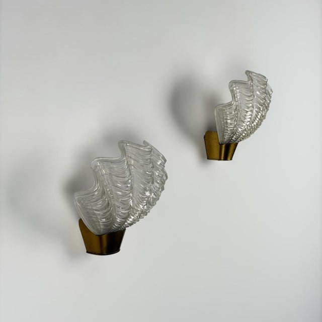 Coquille Wall Lights in Brass and Glass from Asea, Sweden, 1940s, Set of 2 For Sale - Image 12 of 18