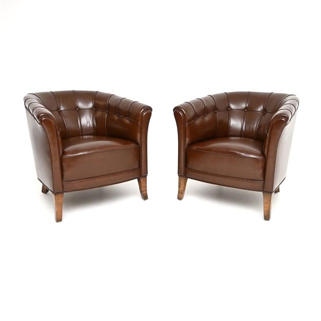 Brown Vintage Swedish Leather Armchairs, 1950s, Set of 2 For Sale - Image 8 of 8