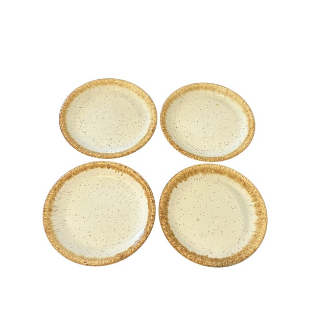 Vintage McCoy Graystone Speckled Ivory Brown Drip Glaze Salad Plates - Set of 4 For Sale - Image 6 of 7