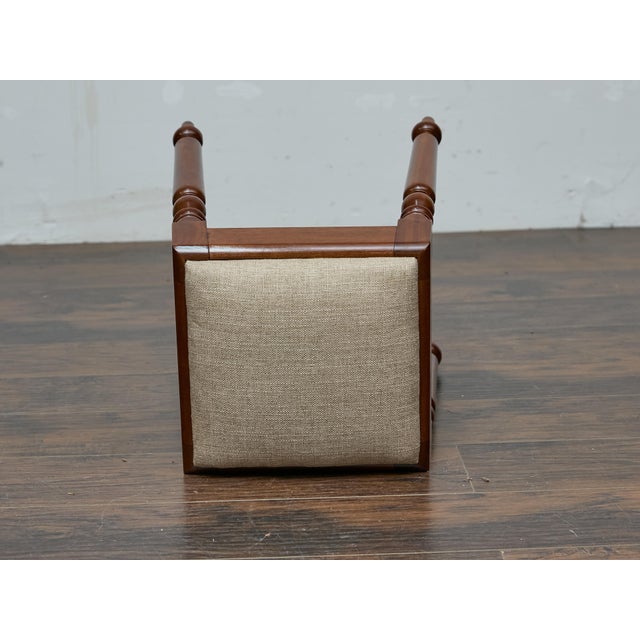 19th Century English Mahogany Stool with Turned Legs and Upholstered Seat For Sale - Image 4 of 12