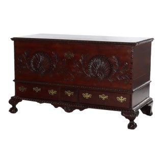 Antique Continental Chippendale Carved Mahogany 3-Drawer Mule Chest C1880 For Sale