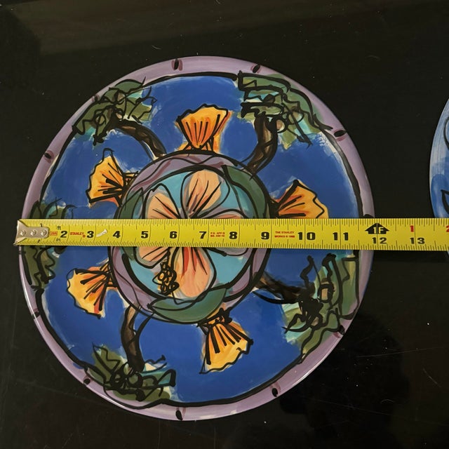 1970s Masters Pottery Plate Colorful Signed by Artist 12in Lot of 2 Made in Italy For Sale In Atlanta - Image 6 of 6