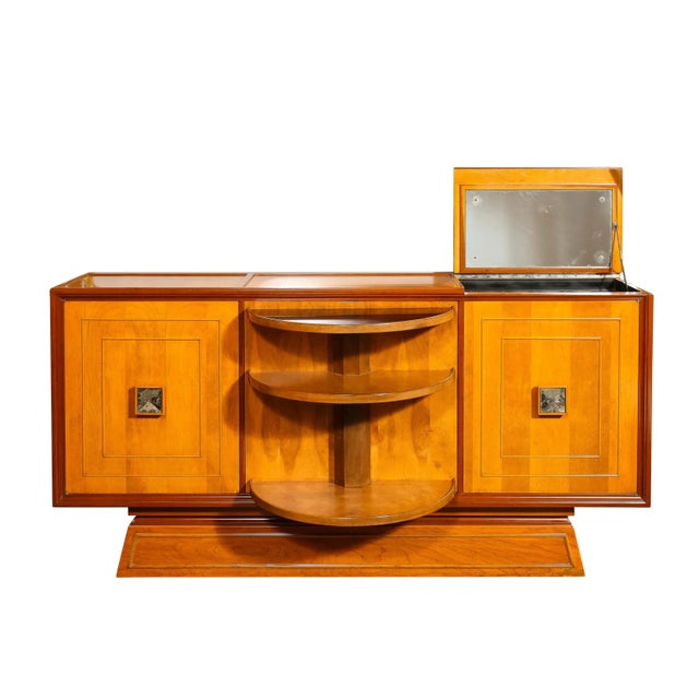 Mid-Century Modernist Bar Cabinet in Book-Matched Walnut With Inset Glass Pulls For Sale - Image 4 of 12