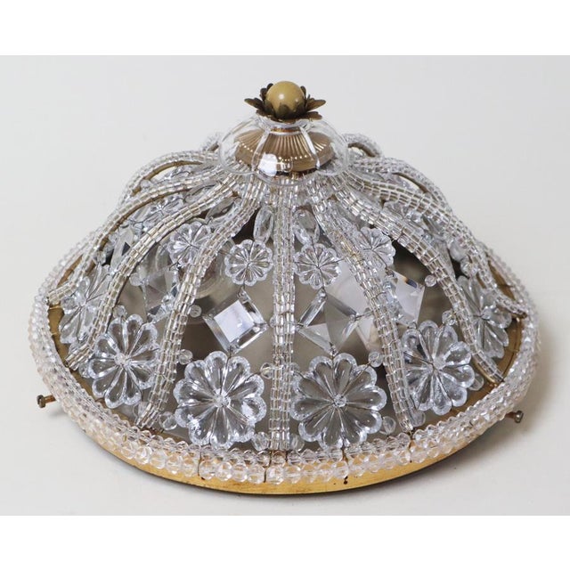 Copper Hollywood Regency Floral Lead Crystal Flush Mount, 1990s For Sale - Image 8 of 15