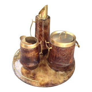 Aldo Tura Italian Lacquered Goatskin Brass Barware - Set of 4 For Sale