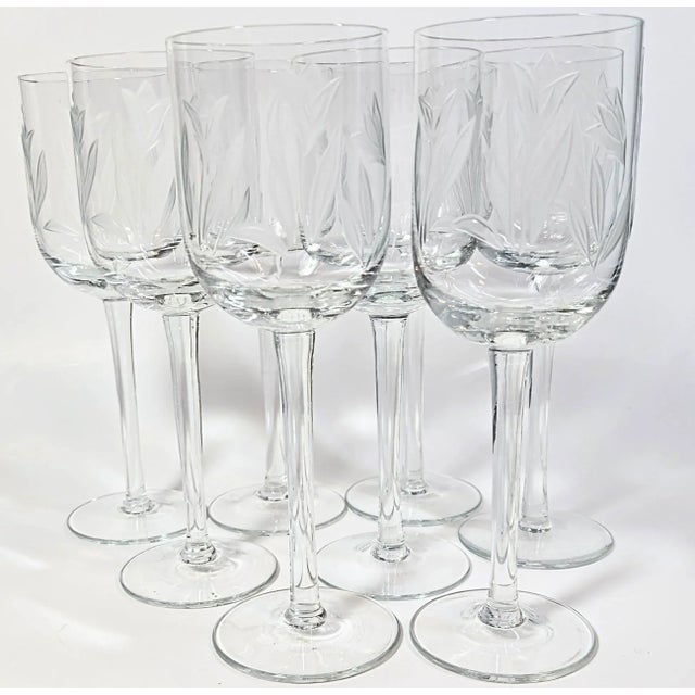 Late 20th Century Vintage Etched Crocus Wine Goblets - Set of 8 For Sale - Image 5 of 12