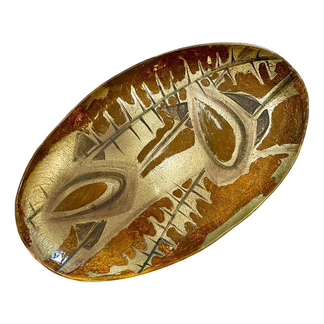 Mid 20th Century Large Hand Painted Abstract Ceramic Platter Stamped Madoura Plein Feu Brutalist For Sale