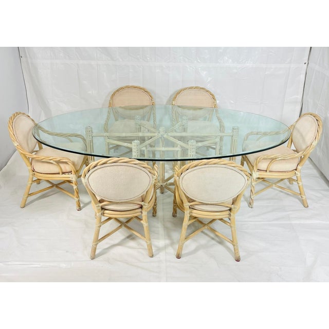 McGuire Vintage McGuire Bamboo Oval Dining Table With Six Matching Chairs, San Francisco For Sale - Image 4 of 18