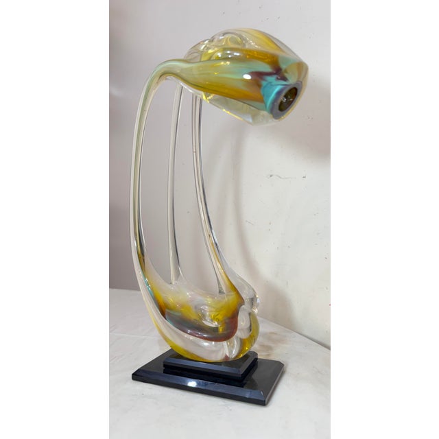 Abstract Vintage Signed Hand Blown Studio Art Glass Stretched Sculpture Vase Statue Art For Sale - Image 3 of 13