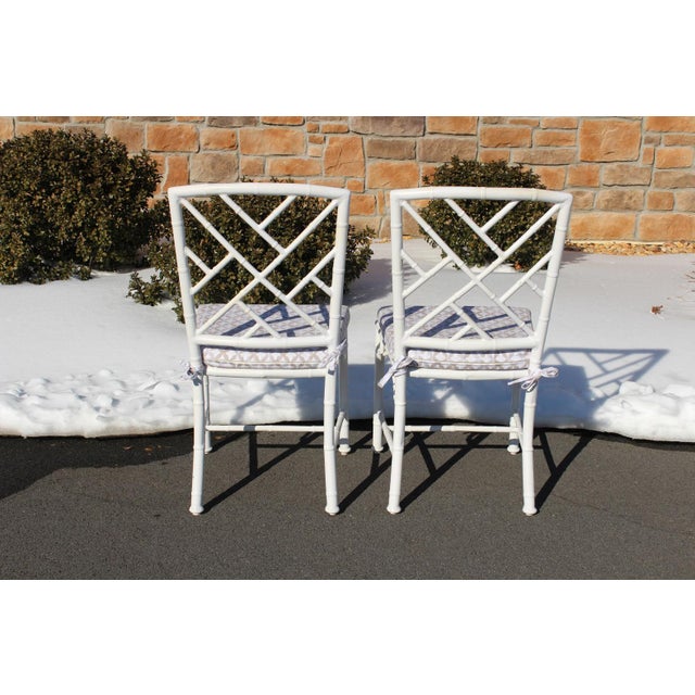 Meadowcraft Hollywood Regency Chinoiserie Faux Bamboo Aluminum Patio Chairs—Set of 6 For Sale - Image 4 of 18