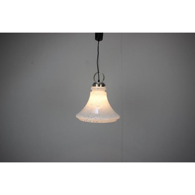Glass Mid-Century Bell Glass Pendant Lamp, Former Czechoslovakia, 1970s For Sale - Image 7 of 11