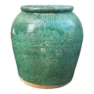 Vintage Chinese Green Glazed Ceramic Soy Sauce Jar For Sale