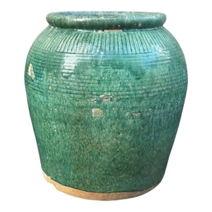 Vintage Chinese Green Glazed Ceramic Soy Sauce Jar