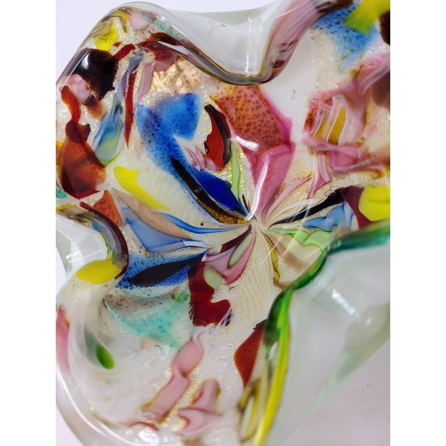 1970s Vintage Authentic Murano Made in Italy Cased Kaleidoscope Multi Color Hand Blown Art Glass Bowl Art Glass For Sale - Image 5 of 12