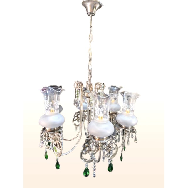 Forest Green French Style Silver Chandelier with Swarovski Crystal Pendants, 1980 For Sale - Image 8 of 9