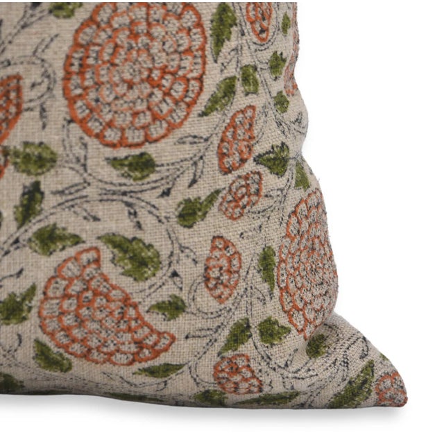 Throw Pillow Cover Designer Collection of Hand Block Printed 14x20 Inch Thick Linen - Karwachauth For Sale - Image 4 of 5