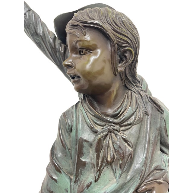 1980s Monumental Signed Bronze Figurative Sculpture of Children by J. Davidson on Marble & Rosewood Pedestal For Sale - Image 9 of 15