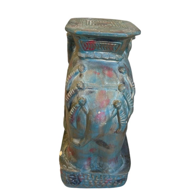 Majestic Vintage Distressed Ceramic Elephant Garden Seat For Sale In West Palm - Image 6 of 12
