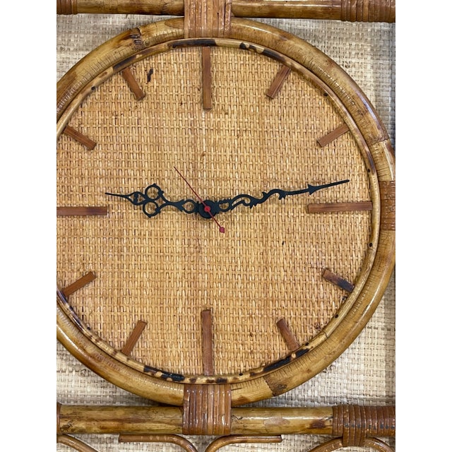 Chinoiserie Vintage Tortoise Rattan Bamboo Wall Clock For Sale - Image 3 of 7