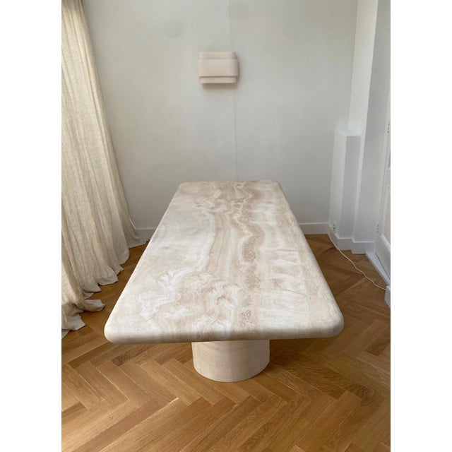 Large Sculptural Curved Edge Travertine Rectangle Dining Table by My Habitat Design, in New conditions. Designed from 2000