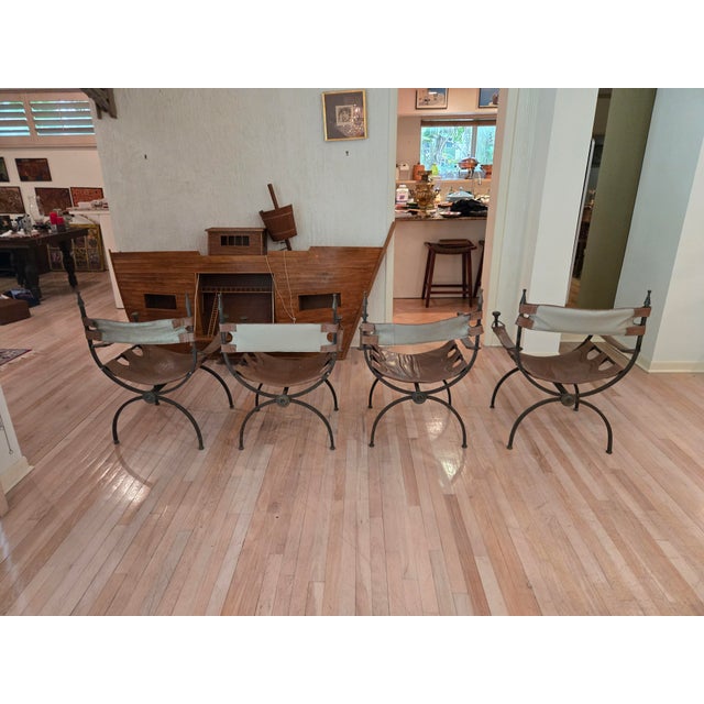 Black Mid Century Wrought Iron and Brass Savonarola Chairs - A Set For Sale - Image 8 of 11