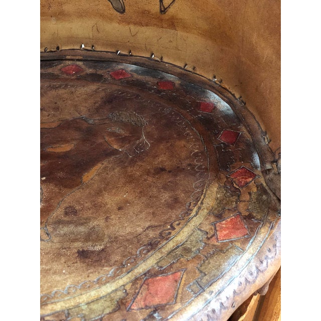 Wood Mexican Equipale Folk Art Chair With Hand-Painted Bullfight Scene 1930s For Sale - Image 7 of 12