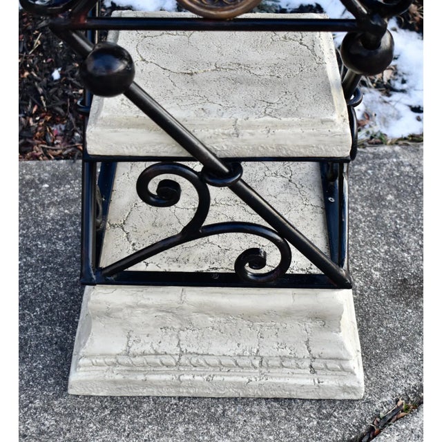 Sand Faux Stone Plant Stand Side Table 3 Tier Vintage Neoclassical Metal 25" For Sale - Image 8 of 11