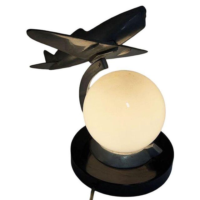 1980s Art Deco Machined Age Aluminum Fighter Airplane Table Lamp by Sarsaparilla For Sale - Image 10 of 11