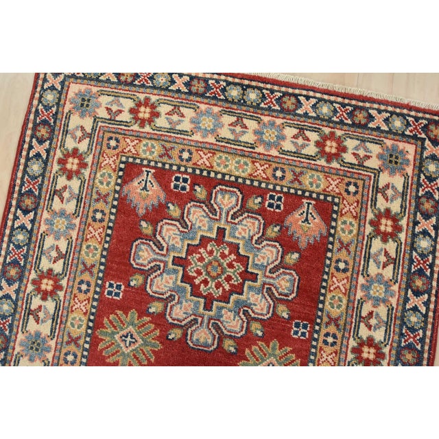 Kazak Runner 2’8” X 6’2” Red Wool Tribal Hand-Knotted Oriental Rug For Sale In Philadelphia - Image 6 of 10