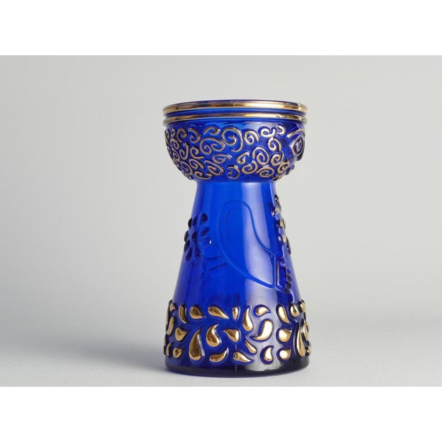 1970s Mid-Century Modern Cobalt Blue and Gold Glass Hyacinth Vase by Walther Glas, 1970s For Sale - Image 5 of 18