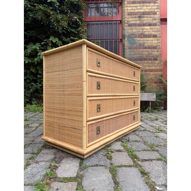 Rattan Bamboo Chest of Drawers with Brass Handles from Dal Vera, Italy For Sale - Image 4 of 11