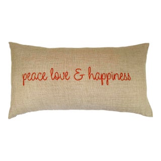 "Peace Love & Happiness" Embroidered Pillow For Sale