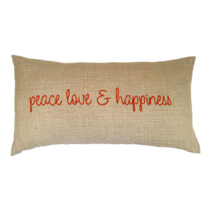 "Peace Love & Happiness" Embroidered Pillow