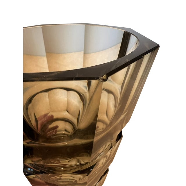 Vintage Art Deco Faceted Octagonal Crystal Vase Smokey Topaz/Gray Attributed to Josef Hoffmann for Moser For Sale - Image 11 of 12