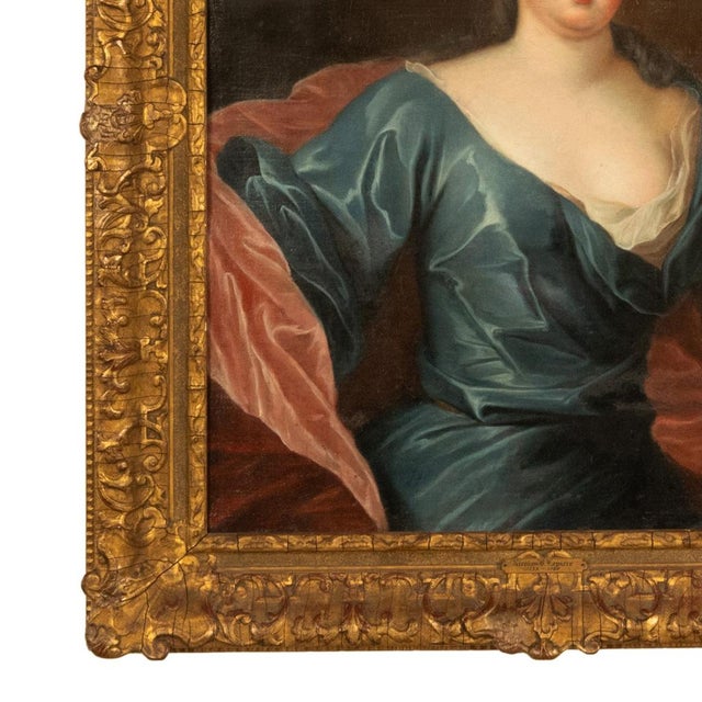 Teal Antique 18thC Royal French Oil Painting Portrait Elizabeth Madame Palatine 1780 by Nicolas Bernard Lépicié, 1780 For Sale - Image 8 of 15